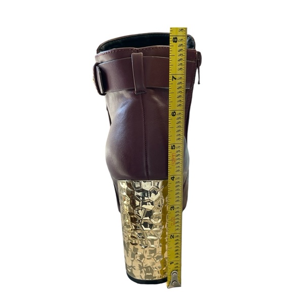 Charolette Russe Platform Ankle Boots Burgundy With Gold 4” Heels New No Box 8 - Picture 8 of 10